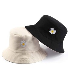 Sun Hat for Women Men Cotton UV Protection Bucket One Size, Black Beige