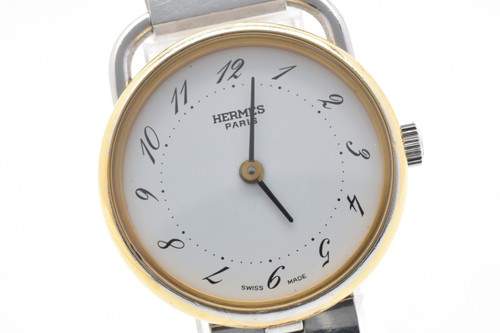 [ NEAR MINT ] HERMES Arceau Date SS/GP white Dial Quartz Ladies Watch From JAPAN