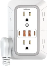 USB Wall Charger Power Strip Surge Protector with 4 Ports (2 C) White 