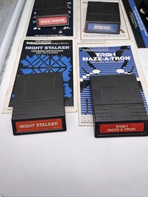 Lot Of 19 Vintage Intellivision Video Game Carts With Overlays & Manuals & More