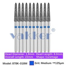 10pc Vakker Dental FG Diamond Burs 878K-018M Medium Grit Friction Grip Curettage