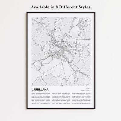 Ljubljana City Map Print, Slovenia Travel Poster, Modern Map, Wall Decor Art