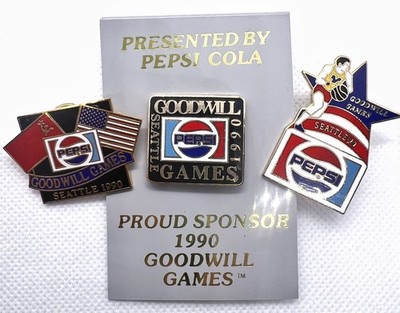 Lot of 3 Pepsi Cola Collector Pins 1990 Seattle Goodwill Games Bin B2