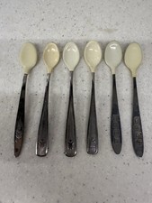 Vintage Lot 1970s-80s Baby Spoons 6 White Soft Tip Bite Coating The First Years