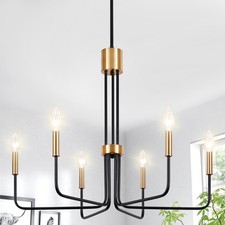 Modern Black and Gold Chandelier,6-Light Farmhouse Chandelier for Dining Room...