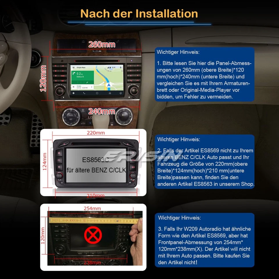 4+64GB Android 14 CarPlay Autoradio GPS Mercedes C/G/CLC Klasse W203 DAB+ 8 Kern - Bild 3 von 4