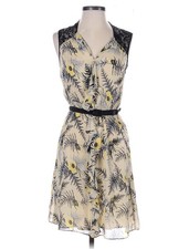 Anthropologie Silk Floral Sleeveless Dress Lace Trim Ruffle Belted Sz 0