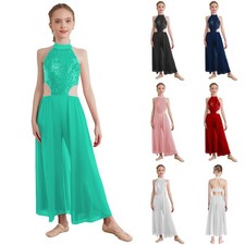 Kids Girls Jumpsuit Halter Dancewear Ballerina Costume Ballroom Latin Dress