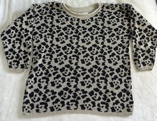 Vtg Knit Stitches Leopard Print Sweater Womens Medium Cotton Blend USA Made 90s