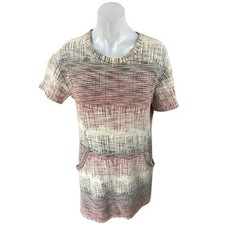 Zara Women's Multicolor Knit Short Sleeve Mini Shift Shirt Tunic Sweater Dress S