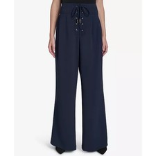 Halston Women’s Scuba Lace-Up Wide-Leg Pants Navy Blue Small