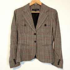 Anne Klein Brown Vintage Plaid Wool Blend Blazer Size 4