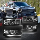 Black Housing Clear Corner Projector Headlights for 15-19 Silverado 2500/3500HD