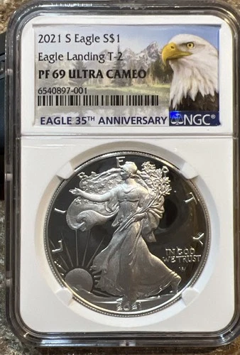 2021-S American Eagle 1 oz. Silver Proof NGC PF69 Ultra Cameo Eagle Landing T-2