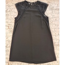 Zara Black Lace Trim Shift Dress Womens Small Sleeveless Crochet Mini Dress
