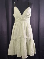 Haute Monde Womens Large Sage Green Boho Sundress Lace Trim Tiered Cottagecore