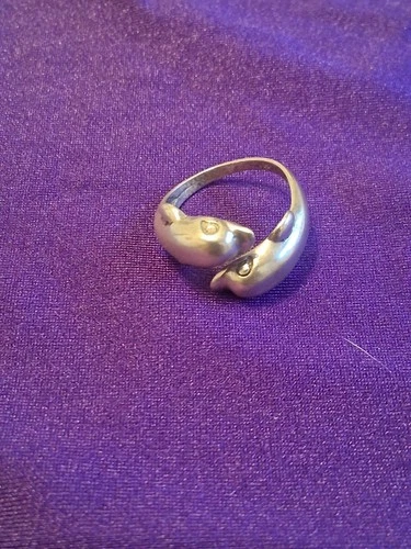 Vintage 925 Sterling Silver Double Headed Dolphin Ring Size 6