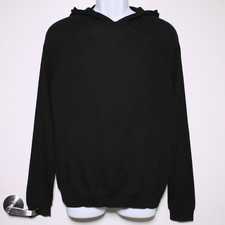  285 VINCE - Black 100 Fine Merino Wool Hooded Sweater Hoodie - Men's Large   