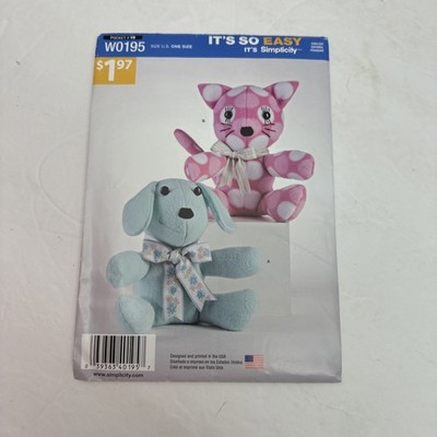 Simplicity Pattern Two Pattern Piece Animal (One Size) #W0195 Cat Dog Uncut