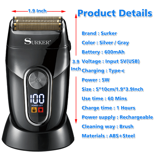 SURKER USB Electric Reciprocating Beard Shaver Men's Wireless Beard Trimmer Kits - Picture 9 of 14