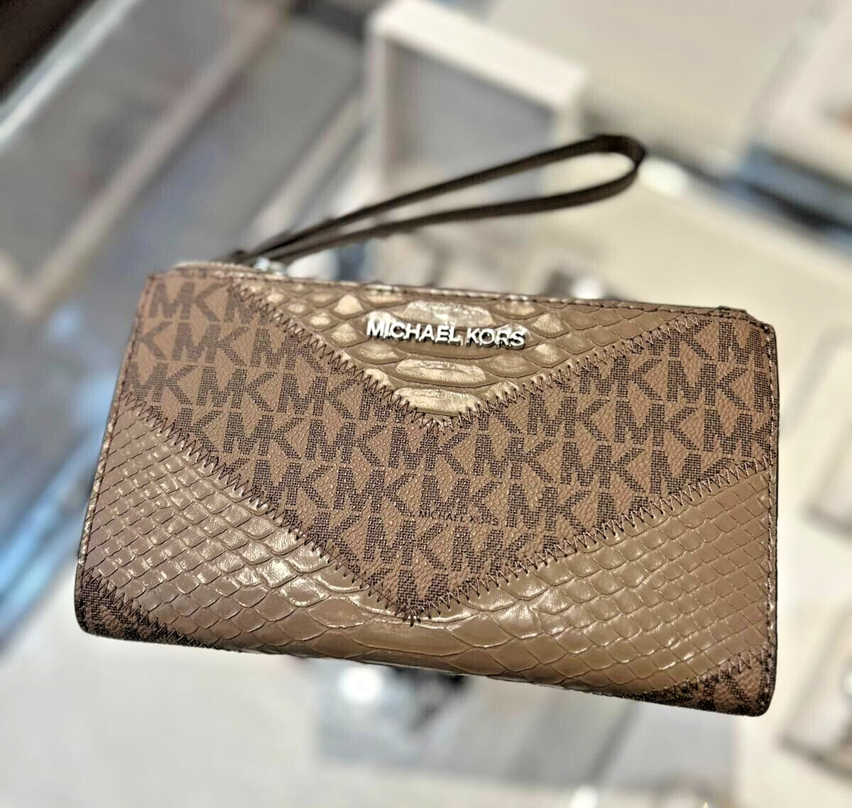 Michael Kors Large Double Zip Wristlet Credit Card MK Logo Wallet