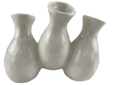 Conjoined Cluster Bud Vase Trio Ceramic Row Propagation Starter White Dimpled