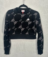 Kappa Crop Crewneck Black Gray All Over Logo Sweatshirt Size XS