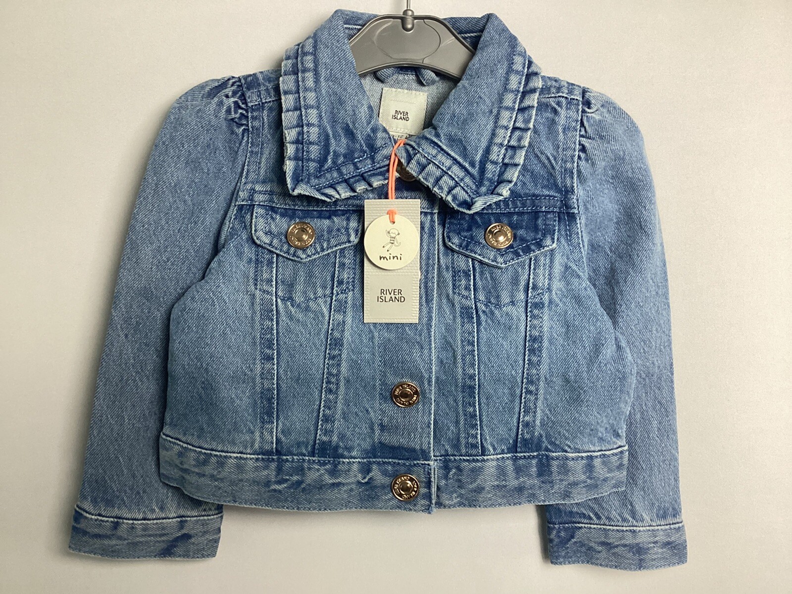 River Island Mini Little Girls Denim Jacket Blue Age 6-9  Months