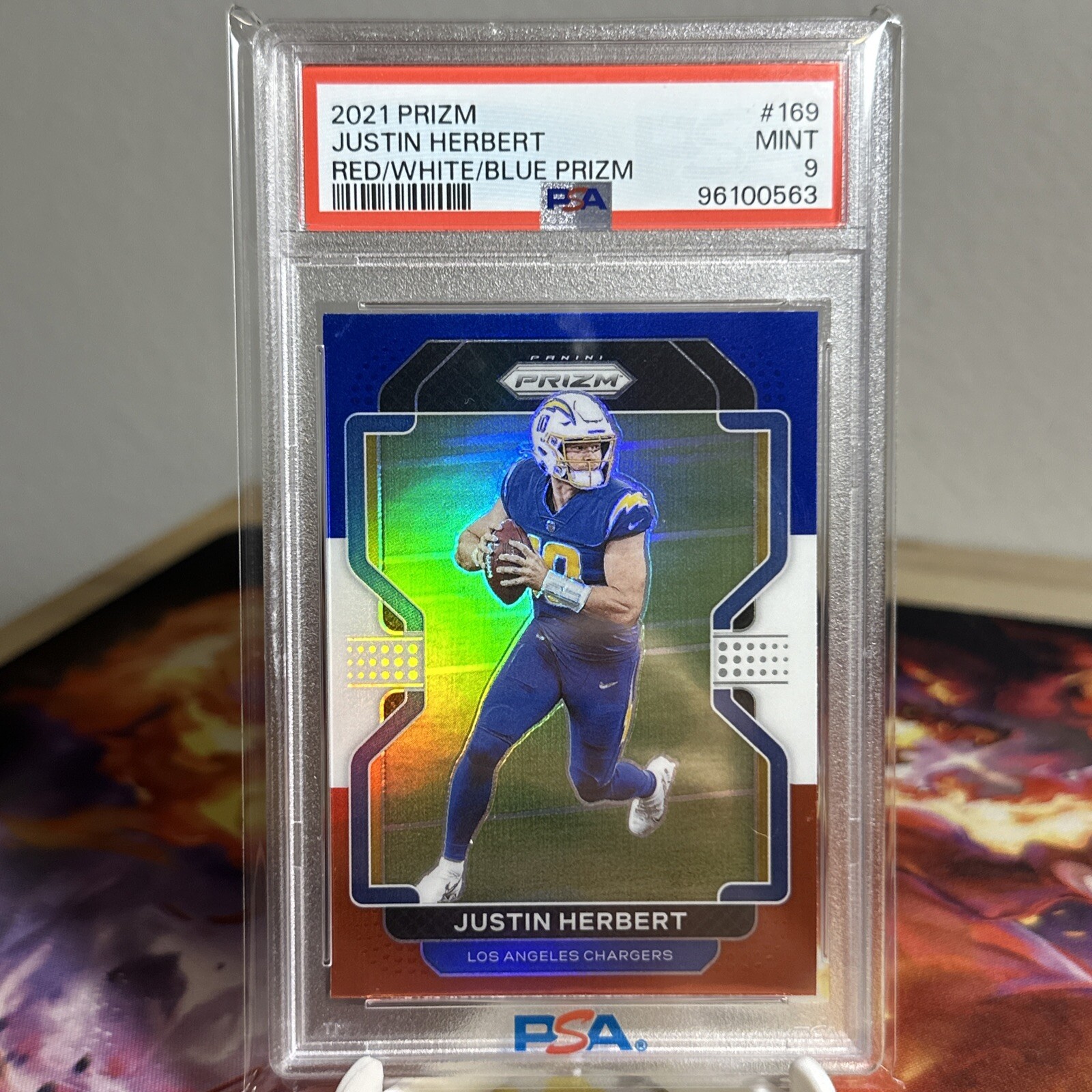 2021 Panini Prizm Red White Blue Justin Herbert #169 PSA 9
