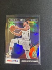 2019-20 Hoops Premium Giannis Antetokounmpo Lights Camera Action Purple Prizm