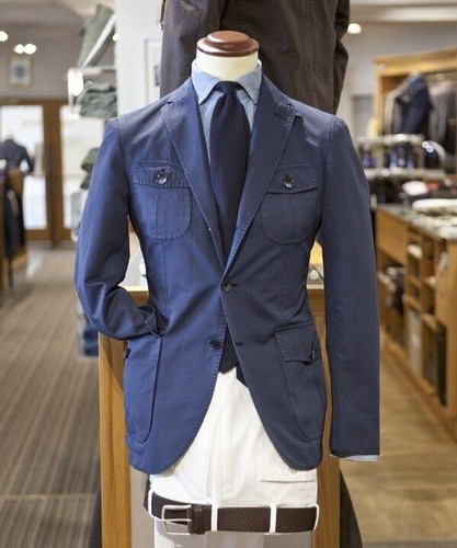 Giacca Safari Uomo Navy Blazer Business Giacca Casual 2 Pezzi Giacca Caccia - Foto 2 di 16