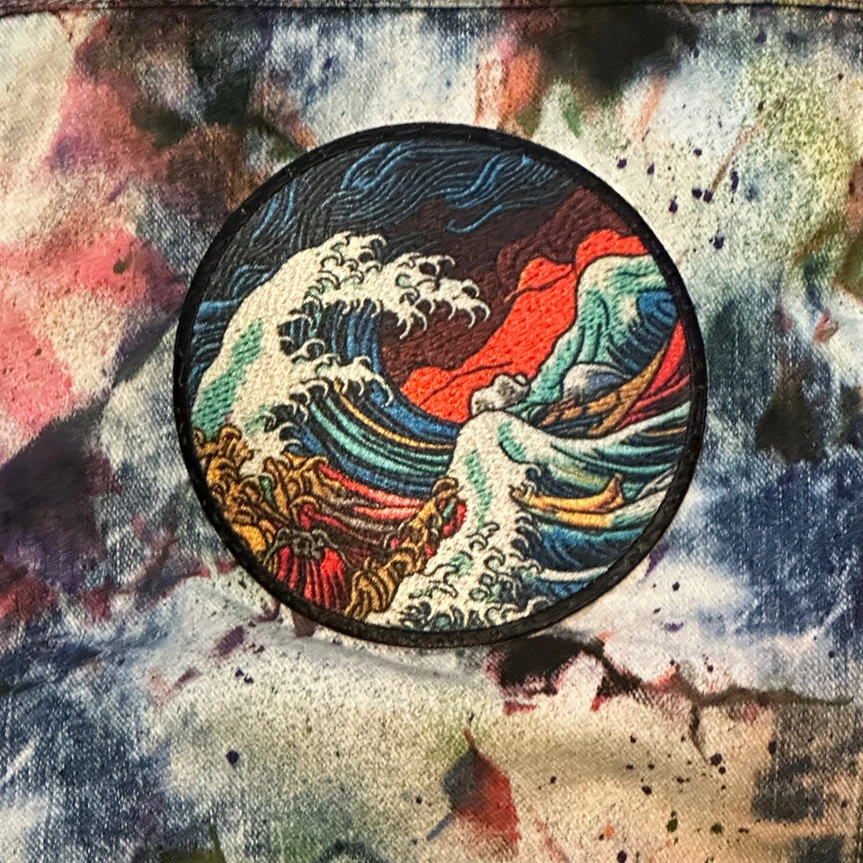 SzL океан волны BullHead нашитый джинсовый жилет переработанный завязанный Artwear - Изображение 2 из 4