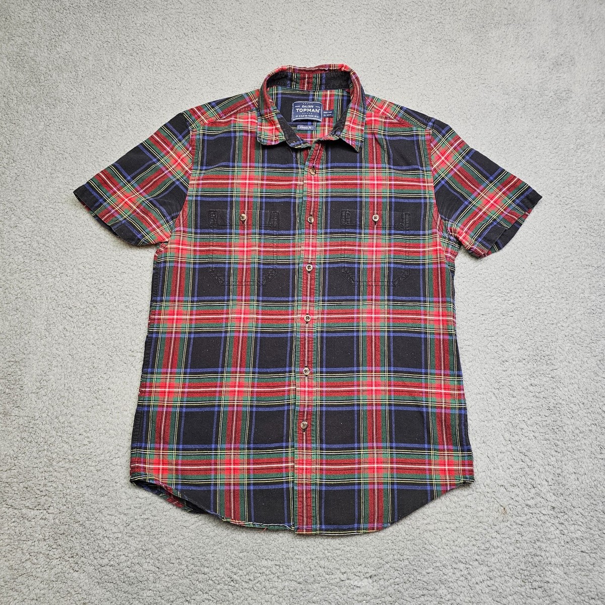 Topman Shirt Men's Medium Short Sleeve Button Down Classic Fit Plaid