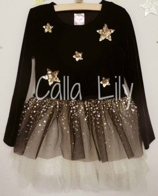 Girls Long-Sleeve Velvet & Tulle Star Print & Sequins Dress - Black/Gold- 12M-5 | eBay Girls Long-Sleeve Velvet & Tulle Star Print & Sequins Dress - Black/Gold- 12M-5 | eBay