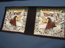 Wild Horses Fabric 2 PANEL Blocks 100 Cotton for Pillows Crafts 38" x 17"