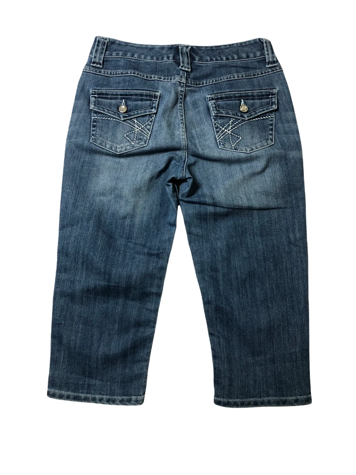 Pantalones de mezclilla premium Lydia para mujer talla 4 corte bota lentejuelas piedras preciosas capri 30x18  Foto 3 de 4