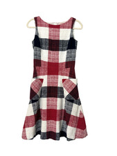 Brooks Brothers Red Fleece Plaid Dress with Pockets Size 0 Sleeveless Midi