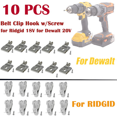 10PCS Belt Clip Hooks w/Screw for Dewalt 20V&Ridgid 18V Drill Impact Driver Tool