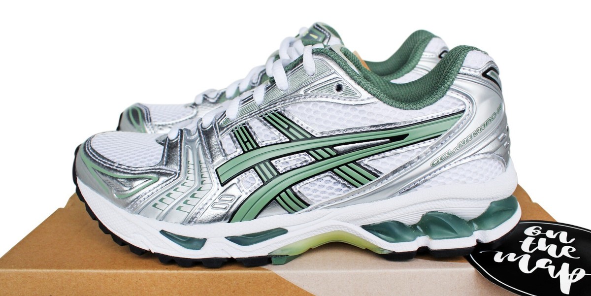 【Asics】アシックス★GEL-KAYANO 14 Silver Green 送料/関税込 ASICS Gel-Kayano 14 White Silver Green Metallic UK 3.5 US