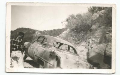 1952 III CARRERA PANAMERICANA UNKNOWN CAR CRASHED AND BURNED RACE B&W PHOTO 1