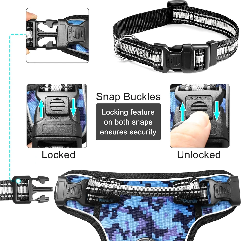 Dog Harness No Pull, Pet Harnesses with Dog Collar, Adjustable Reflective Oxford