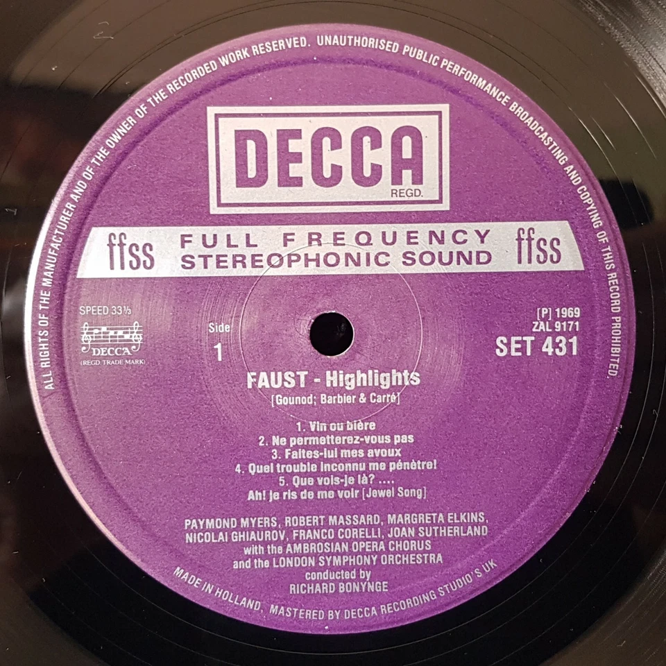 Corelli, Sutherland, Bonynge – Gounod's Faust Highlights - LP Record excellent - Image 3 of 3