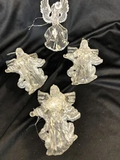 Set of 4 Clear Silver Winged Plastic / Acrylic Angel Christmas Ornaments 4"