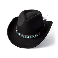 Western Cowboy  Cowgirl Hat Felt Wide Brim Women Men Fedora Hats-B Belt Black