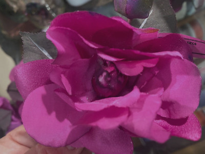 vintage millinery rose bud 4'' fuchsia silk satin 1pc made in Czechoslovakia