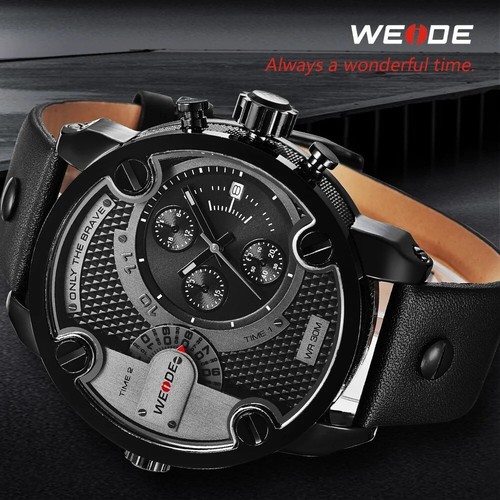 KASA Genuine Leather Sport Watch Black 30m Waterproof Quartz Wide Sports Watch - Picture 6 of 7