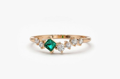 1ct Princess Natural Emerald Diamond Petite Minimalist Ring 14k SOLID Rose Gold