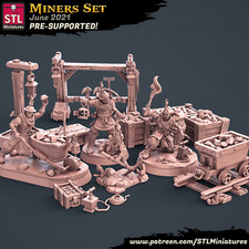 3D Printed STL Miniatures Miners Set 28 - 32mm War Gaming D D