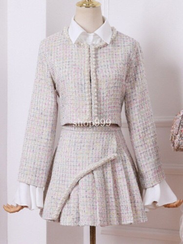Sweet Two Piece Set Women Short Jacket Coat Pleated Skirt Set Two Piece Outfits - Picture 8 of 18