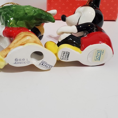 Vtg 1990 Schmid Disney Mickey Mouse sitting Carrying Christmas Tree Ornaments 3" - Picture 6 of 7